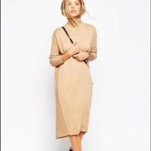 ASOS Midi Sweater Dress With Roll Neck - Camel
